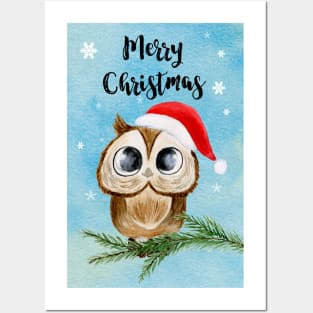 Watercolo Christmas Owl Posters and Art